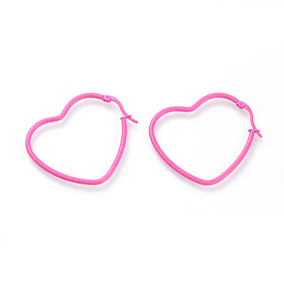 Spray Painted 304 Stainless Steel Hoop Earrings, Heart