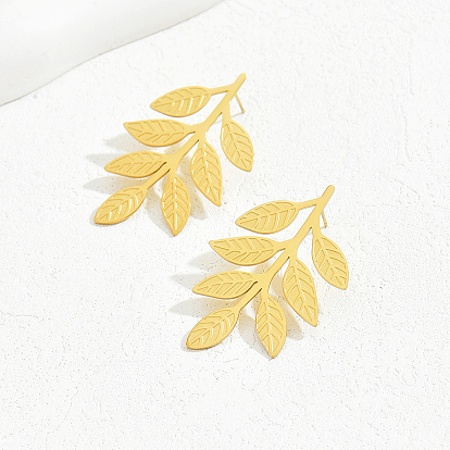 201 Stainless Steel Leaf Stud Earrings for Women
