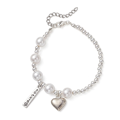 Браслеты из сплава с подвесками в форме сердца ко Дню матери, Браслеты из ракушечного жемчуга и латунных круглых бусин для женщин