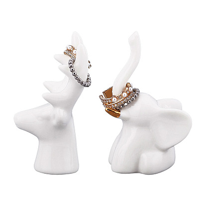 2Pcs 2 Styles Porcelain Home Display Decorations, Deer & Elephant