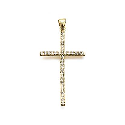 Латунные микро проложить кубического циркония подвески, крестик, долговечный, без свинца и без кадмия, стойки покрытие