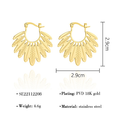304 Stainless Steel Hoop Earrings for Women, Leaf