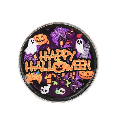 Happy Halloween Printed Alloy Lapel Pin Backs for Backpack Clothes, Flat Round with Pumpkin Ghost, Platinum