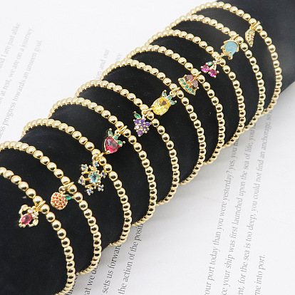 Minimalist Fruit Pendant Copper Bead Bracelet for Women, Gold-tone Statement Jewelry