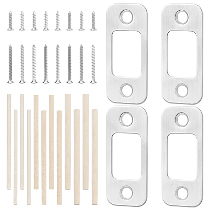 Stainless Steel Door Repair Strike Plate, with Wooden Sticks and Screw, Rectangle