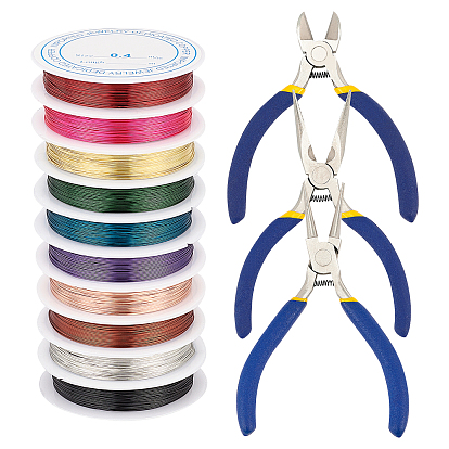 DIY Wire Wrapped Jewelry Making Kits, Including Copper Wire, Iron Side Cutting Pliers & Chain Nose Pliers & Round Nose Pliers