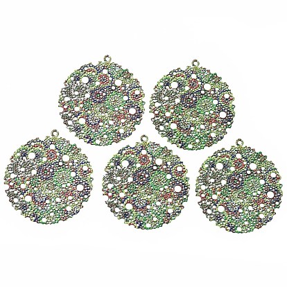 430 Stainless Steel Pendants, Spray Painted, Etched Metal Embellishments, Flower Pattern, Flat Round