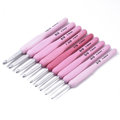 Aluminum Diverse Size Crochet Hooks Set, with TPR Handle, for Braiding  Crochet Sewing Tools, Pearl Pink, 137x11.5~13.5x8~9mm, pin