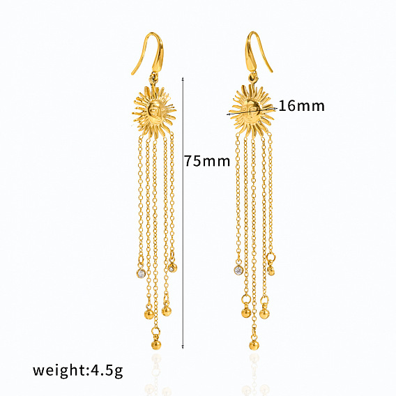 304 inoxydable strass en acier Dangle Boucles d'oreilles, soleil, boucles d'oreilles pompon