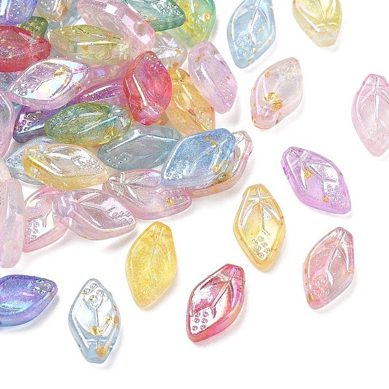 Placage uv perles acryliques transparentes, iridescent, feuille, avec de la poudre de paillettes