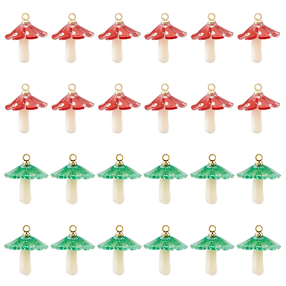 24 шт 2 цвета пластиковые подвески, с акриловыми и позолоченными латунными петлями, гриб