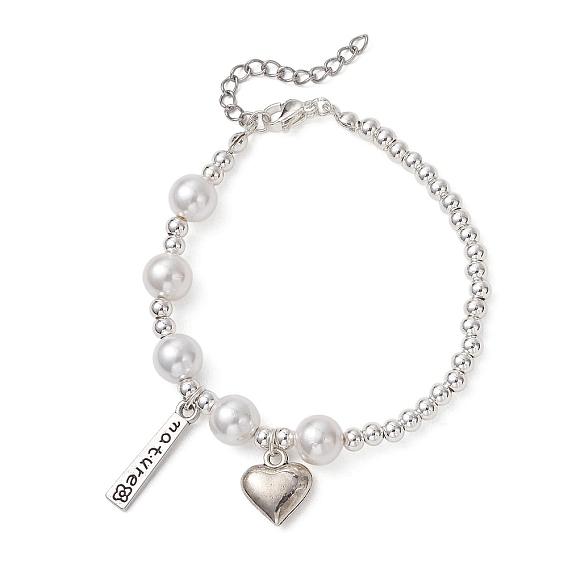 Браслеты из сплава с подвесками в форме сердца ко Дню матери, Браслеты из ракушечного жемчуга и латунных круглых бусин для женщин