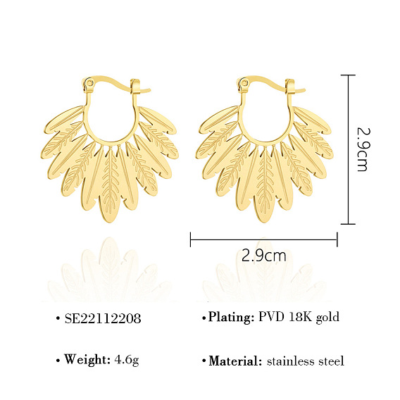304 Stainless Steel Hoop Earrings for Women, Leaf