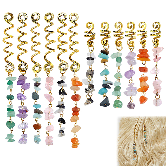 12Pcs Alloy Braiders, with Natural Gemstone