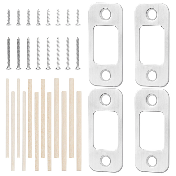 Stainless Steel Door Repair Strike Plate, with Wooden Sticks and Screw, Rectangle