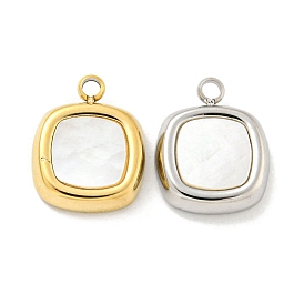 Vacuum Plating 304 Stainless Steel Charms, with Pave Shell, Square Charm