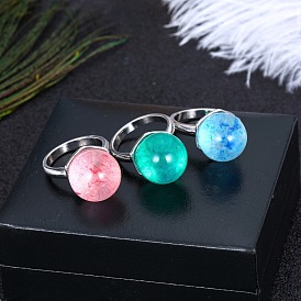 Magical Resin Engagement Ring with Natural Stone-like Design - Silver Round Band