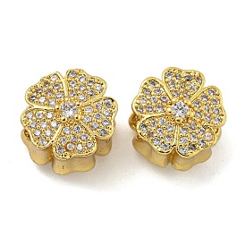 Rack Plating Brass Micro Pave Cubic Zirconia Beads, Long-Lasting Plated, Cadmium Free & Lead Free, Clover