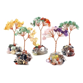 Natural Mixed Gemstone Chips Tree of Life Decorations, Copper Wire Feng Shui Energy Stone Gift for Home Office Desktop Decoration