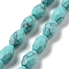 Synthetic Turquoise Beads Strands, Faceted Rice