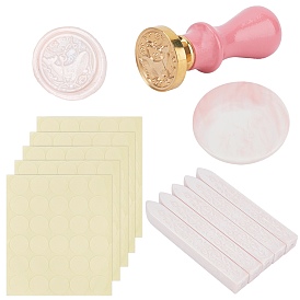 CRASPIRE Wax Seal Stamp Set, with Marble Pattern Porcelain Cup Coasters, Sealing Wax Sticks, Self-Adhesive Present Stickers, Pear Wood Handle and Brass Wax Seal Stamp Head