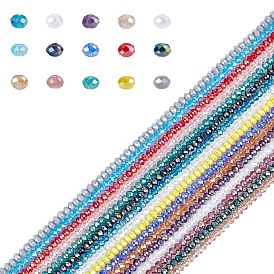 Electroplate Glass Beads Strands, AB Color Plated, Faceted Rondelle