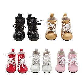 PU Leather Doll Boots, with Polyester Shoelace and Platinum Iron Findings, Fit 18 Inch Girl Doll Accessories, Doll Making Supples