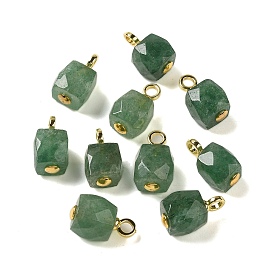 Quartz Pendants, Faceted Cuboid Charms with Rack Plating Brass Loops, Real 18K Gold Plated, Long-Lasting Plated