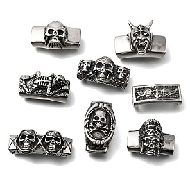 Хэллоуин 304 Подвески-слайды из нержавеющей стали, для изготовления кожаных браслетов, прямоугольные, античное серебро