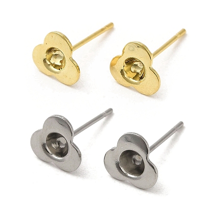 Flower 201 Stainless Steel Stud Earring Findings, Earring Settings with 304 Stainless Steel Pins