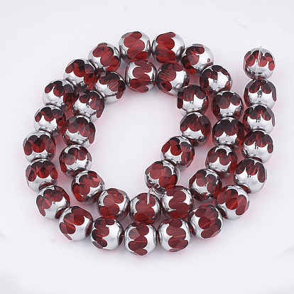 Electroplate Glass Beads Strands, Half Silver Plated, Faceted, Round