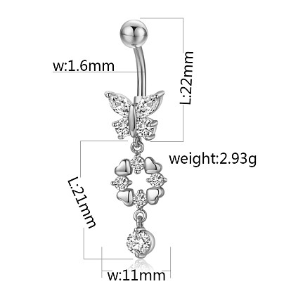 Stainless Steel Belly Button Rings Butterfly Curved Piercing Dangle Navel  Decor 