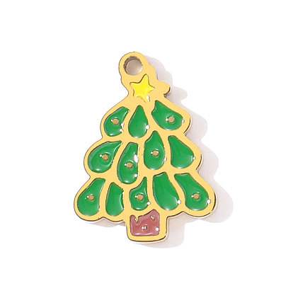 304 из нержавеющей стали шармы эмали, рождественская елка, ионное покрытие (ip), реальный 18 k позолоченный