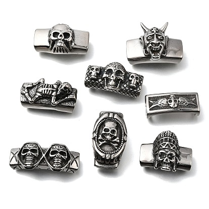 Хэллоуин 304 Подвески-слайды из нержавеющей стали, для изготовления кожаных браслетов, прямоугольные, античное серебро