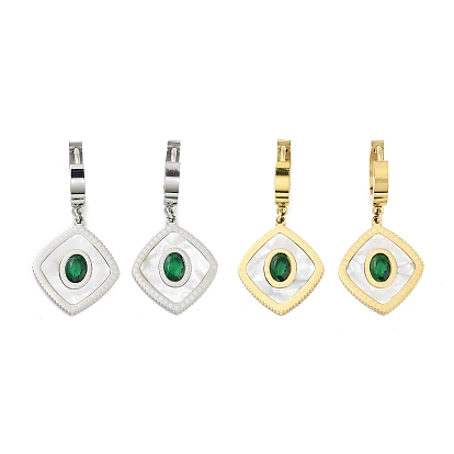 Rhombus 304 Stainless Steel Shell Dangle Earrings, Glass Hoop Earrings for Women