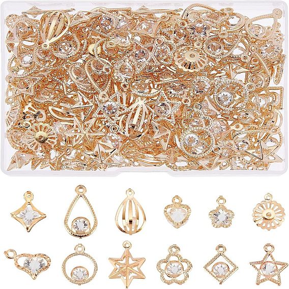 168 шт. 12 подвески из экологически чистого железа с покрытием в виде стойки, с кристально горный хрусталь, звезда и сердце и цветок и ромб и капля и плоский круглый и кольцо