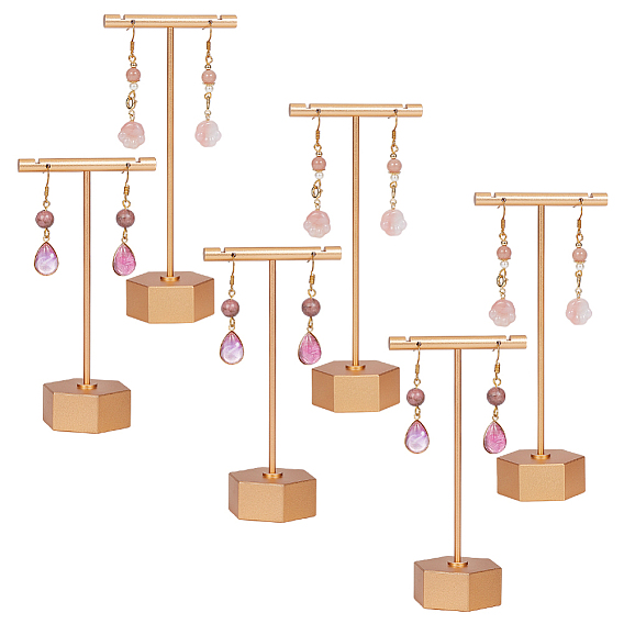 6 наборы 2 стили литые Т-образные одиночные подвесные серьги-подставки, золотые, фото реквизит