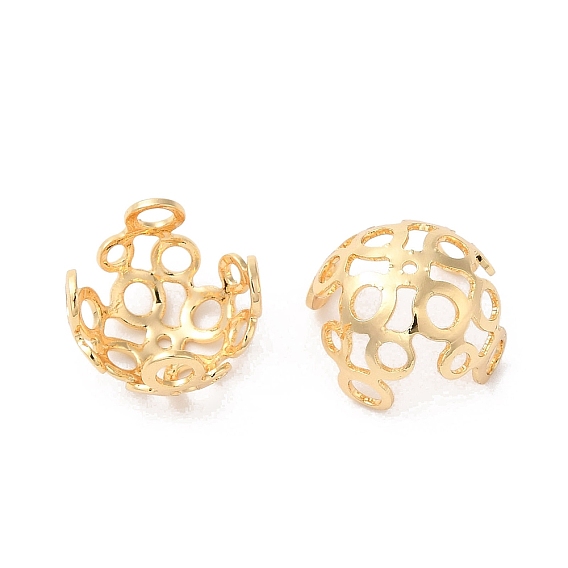 Шапочки и конусы для бусин, латунные, без кадмия, без никеля и без свинца, выдолбленный 4-лепестковый цветок