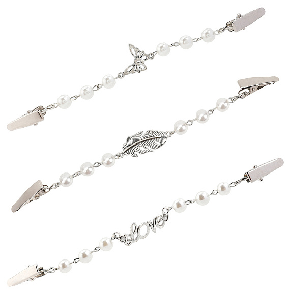 3 шт. 3 стили платиновый сплав зажимы для свитера, зажим для воротника кардигана, с abs имитационными жемчужными бусинами 