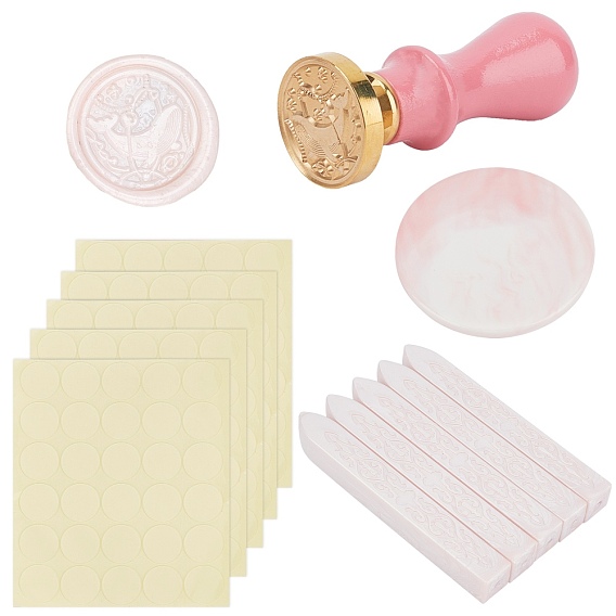 Wax Seal Stamp Set, with Marble Pattern Porcelain Cup Coasters, Sealing Wax Sticks, Self-Adhesive Present Stickers, Pear Wood Handle and Brass Wax Seal Stamp Head