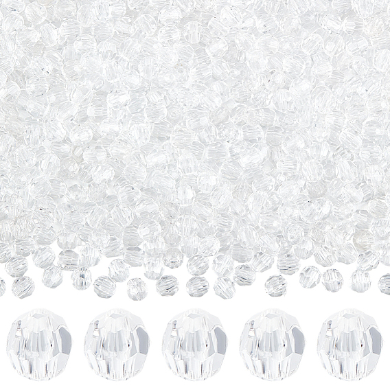 600 pièces de perles rondes transparentes en acrylique, à facettes(32 à facettes)