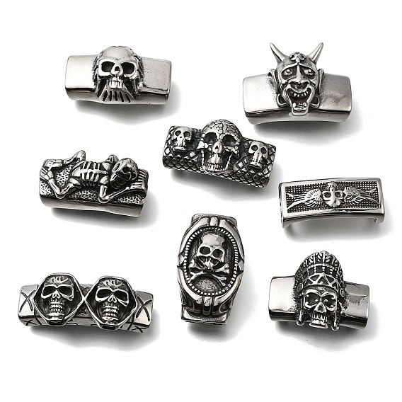 Хэллоуин 304 Подвески-слайды из нержавеющей стали, для изготовления кожаных браслетов, прямоугольные, античное серебро