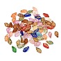 Baking Paint and Golden Metal Enlaced Glass Pendants, Leaf Charms