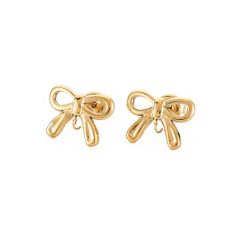 Ion Plating(IP) 304 Stainless Steel Stud Earring Findings, with Ear Nuts and Loops, Bowknot