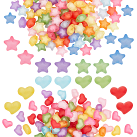 200Pcs 2 Style  Frosted and Transparent Acrylic Beads, Bead in Bead, Mixed Shape