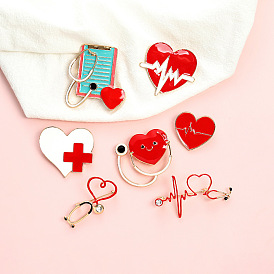 Creative Cartoon Medical Stethoscope Heartbeat Red Cross Brooch Accessory