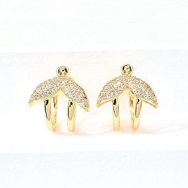 Фурнитура для ушей из латуни с микропаве из кубического циркония для женщин, без кадмия, без никеля и без свинца, рыбий хвост