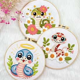 DIY Snake Pattern Embroidery Kits, Including Printed Cotton Fabric, Embroidery Thread & Needles, Plastic Embroidery Hoop