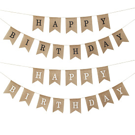 Birthday Theme Linen Flags, Word Hanging Banners, for Party Home Decorations