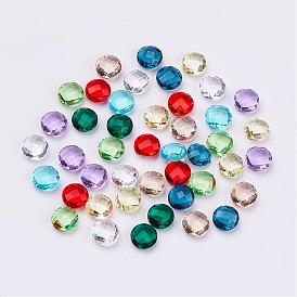 Faceted Glass Rhinestone Pointed Back Cabochons, Flat Round